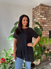 Black Textured Asymmetric Mesh Top Suzette