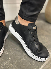 Black Pierced Slip On Trainers