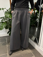 Grey Herringbone Wide Leg Trousers