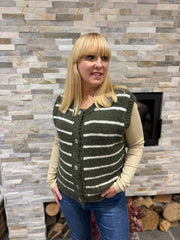 Khaki Stripe Knitted Waistcoat Emily
