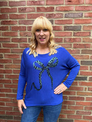 Royal Blue Sequin Bow Soft Knit Zoe