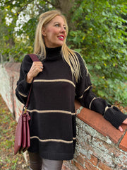 Black Striped Roll Neck Knit Rachel