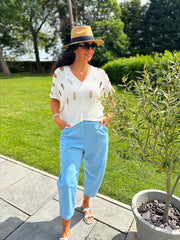 White Distressed Metallic Knit Bianca