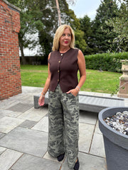 Khaki Camo Wide Leg Trousers
