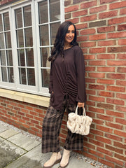 Chocolate Ribbed Drawstring Top Maisie