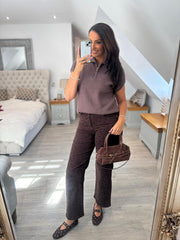 Chocolate Collared Short Sleeve Knit Annie