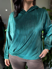 Emerald Green Sparkle Velour Hoodie Colette