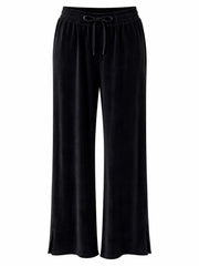 Black Pull On Wide Leg Velour Trousers