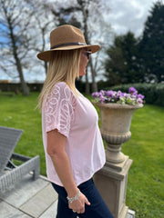 Pink Net Sleeve Applique Tee Gemma