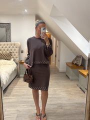 Mocha Stud Detail Two Piece Skirt Set Wilma