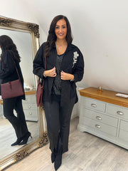 Black Diamante Flower Shirt Kristie