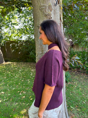 Aubergine Asymmetric Off Shoulder Knit Cora