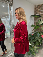 Wine Velour Cowl Neck Sparkle Top Olivia