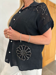 Black Net Floral Blouse Sapphira