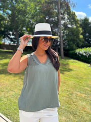 Khaki Floral Mesh Bubble Cotton Top Robin
