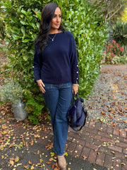 Navy Sleeve Detail Knit Top Julia