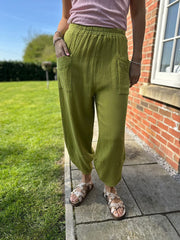 Olive Bubble Cotton Trouser Set Jasmine