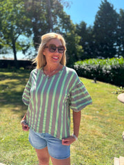Mocha Puff Sleeve Striped Top Erin