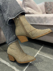 Mocha Stud Embellished Ankle Boots