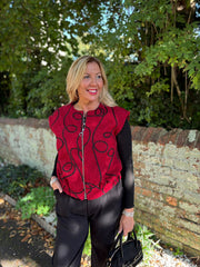 Wine Boucle Swirl Pattern Waistcoat Flo