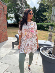 Mocha Floral Print Knit Tunic Delilah
