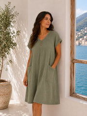 Khaki Bubble Cotton Pocket Dress Kia
