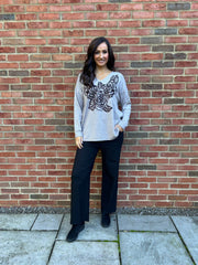 Grey Rose Design Knit Top Tilly