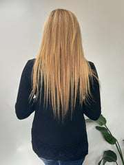 Black Ribbed Lace Trim Top Madeline