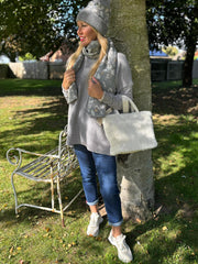 Grey Leopard Hat and Scarf Set