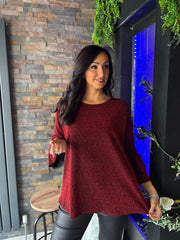 Red Frill Sleeve Shimmer Top Pamela