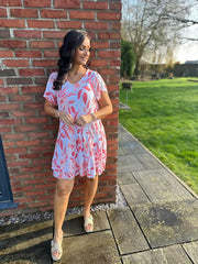 Red Floral Print Cotton Dress Clarice