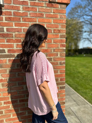 Pink Mesh Panel Knit Top Caroline