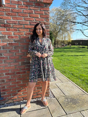 Black Spring Floral Tiered Dress Lilly