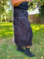 Black Fringed Maxi Skirt