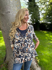 Navy Brushed Leopard Jacket Simone