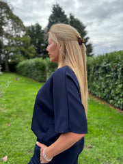 Navy Drawstring Hem Top Judy