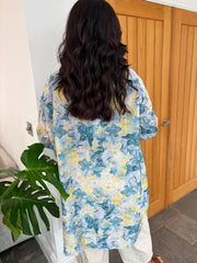 Blue Watercolour Longline Shirt Polly