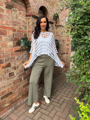 Khaki Seam Front Pull On Comfort Trousers