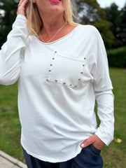 White Stud Pocket Top Serena