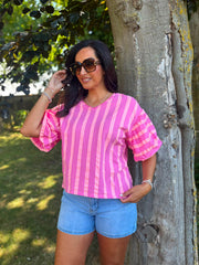 Lipstick Puff Sleeve Striped Top Erin