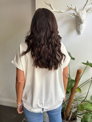 White Metallic Shimmer V Neck Tee Janine
