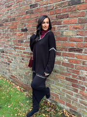 Black Blanket Stitch V Neck Jumper Jenny
