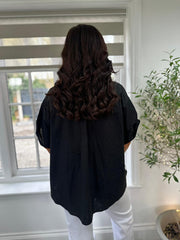 Black Tropical Palm Embroidered Blouse Anya