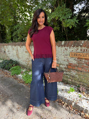 Wine Fringed Knit Vest Amara