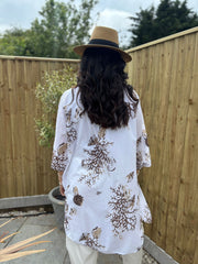 Chocolate Coral Print Longline Shirt Kelly