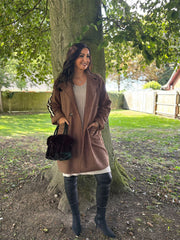 Chocolate Boucle Stripe Detail Coat Mia