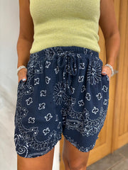 Navy Paisley Bubble Cotton Shorts