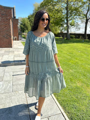 Khaki Broderie Bardot Dress Orla