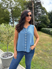 Denim Flower Detail Vest Top Nina