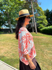 Coral Palm Leaf Knit Top Carolina